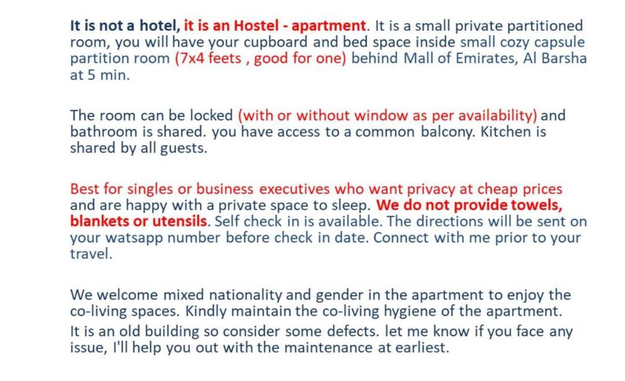 Private Partitioned Nr Mall Of Emirates Hostel *